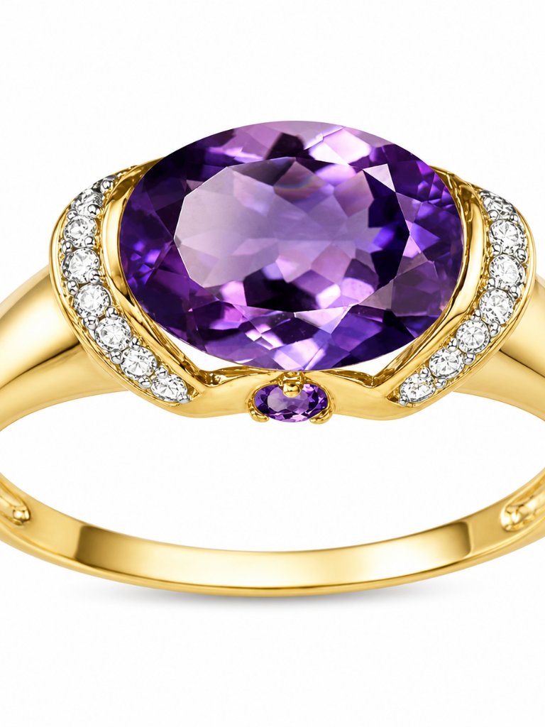 10k Gold Amethyst Diamond Ring Purple Gemstone Statement